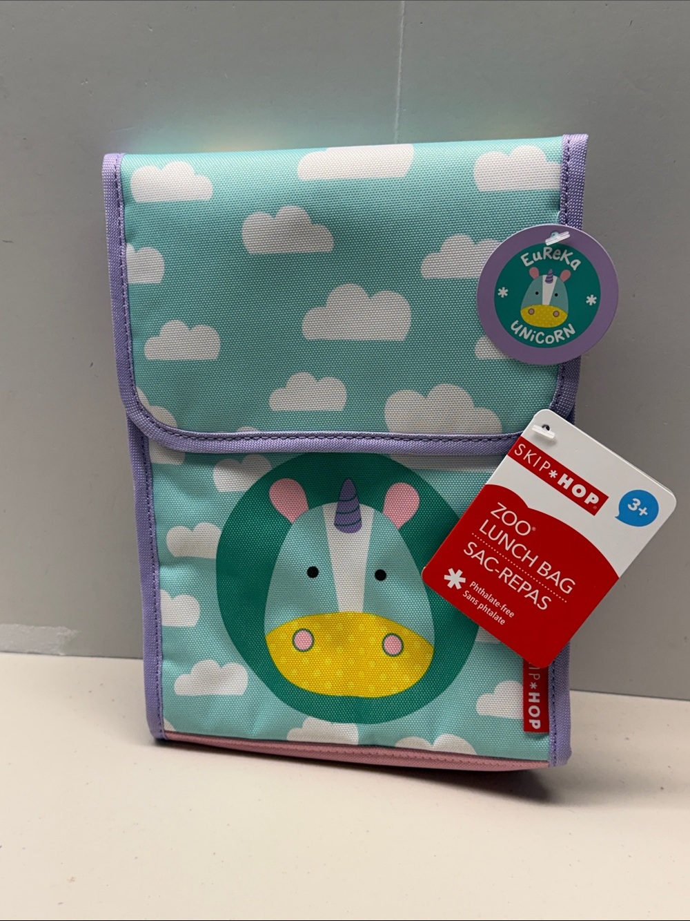 Skip Hop Kids Unicorn Lunch Bag - Aqua with Purple Trim. NEW